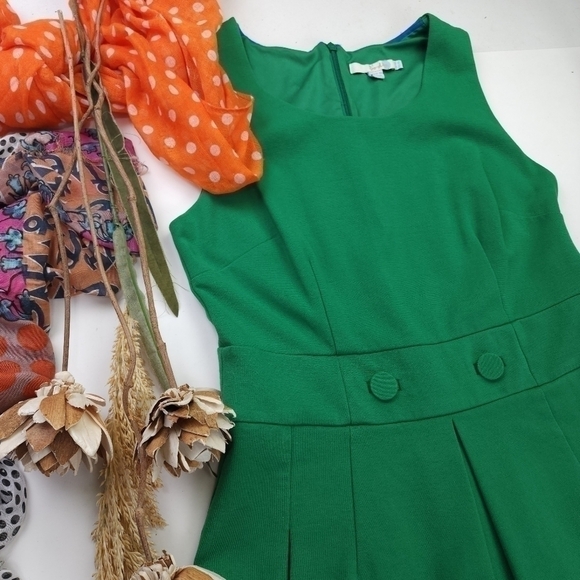BODEN Green Fit Flare Green Dress sz 6L - Picture 5 of 14